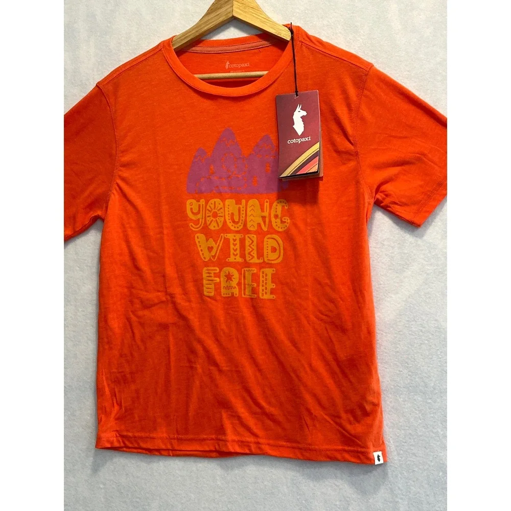 Cotopaxi Kids' Be Free Organic T-Shirt XL‎ Orange Young Wild Free NWT unisex